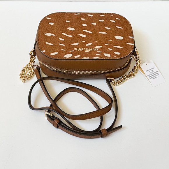 Michael Kors Rose Small Oval Camera Crossbody Bag Exotic Print Brown Multi - Picture 8 of 13